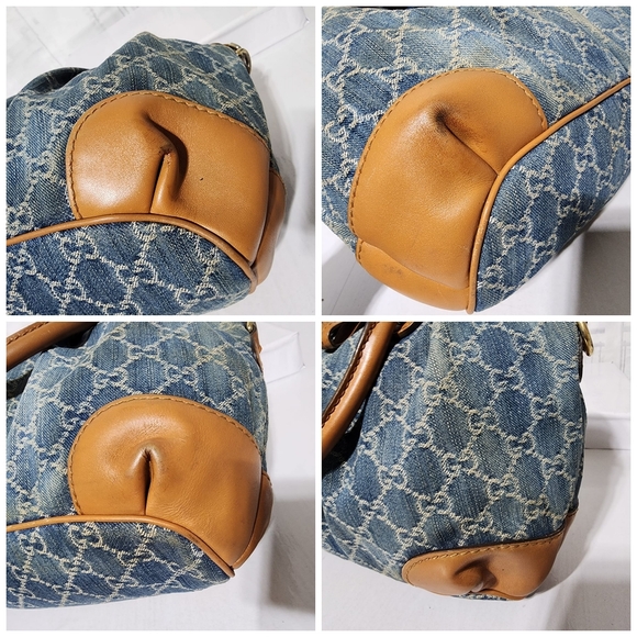 Gucci Denim GG and Leather Medium Sukey Top Handle Tote Bag Blue/Brown - Picture 15 of 16